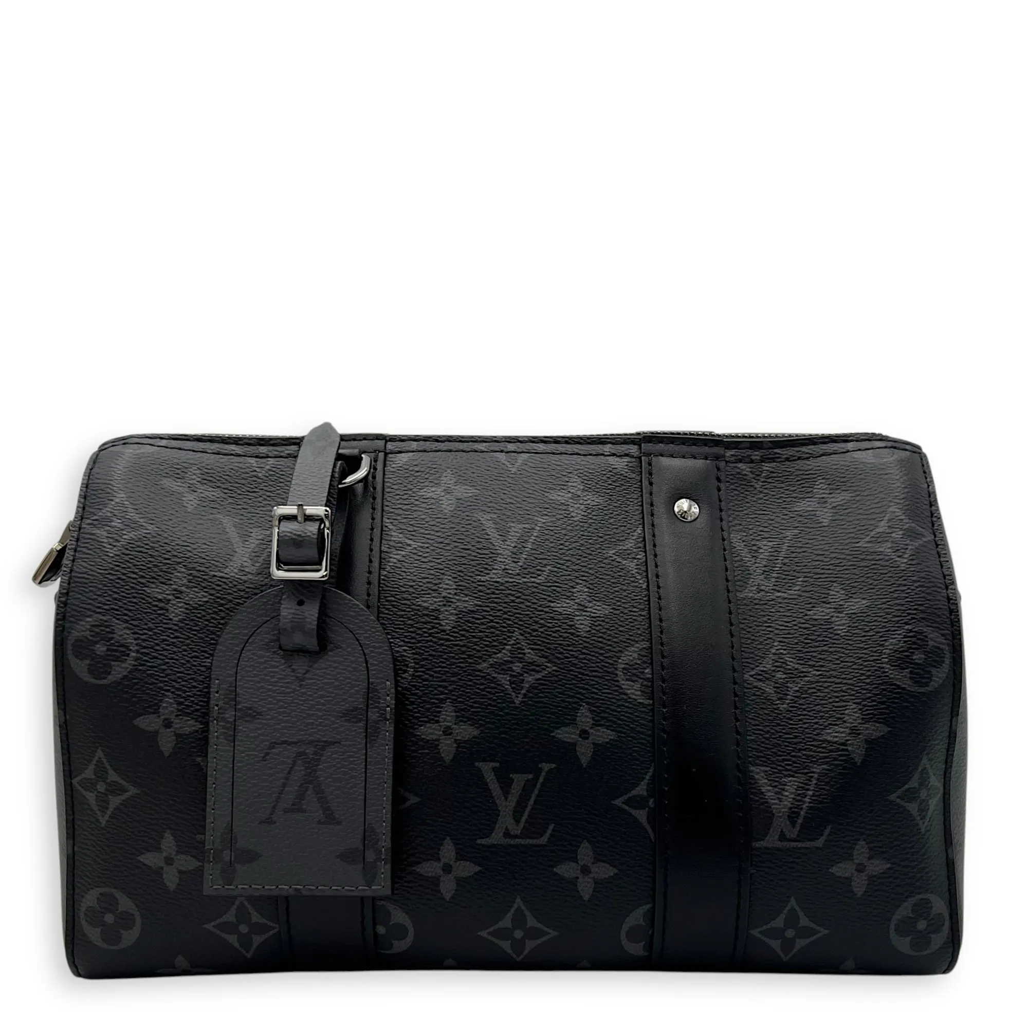 City Keepall Black Crossbody Bag in Coated Canvas, Silver hardware