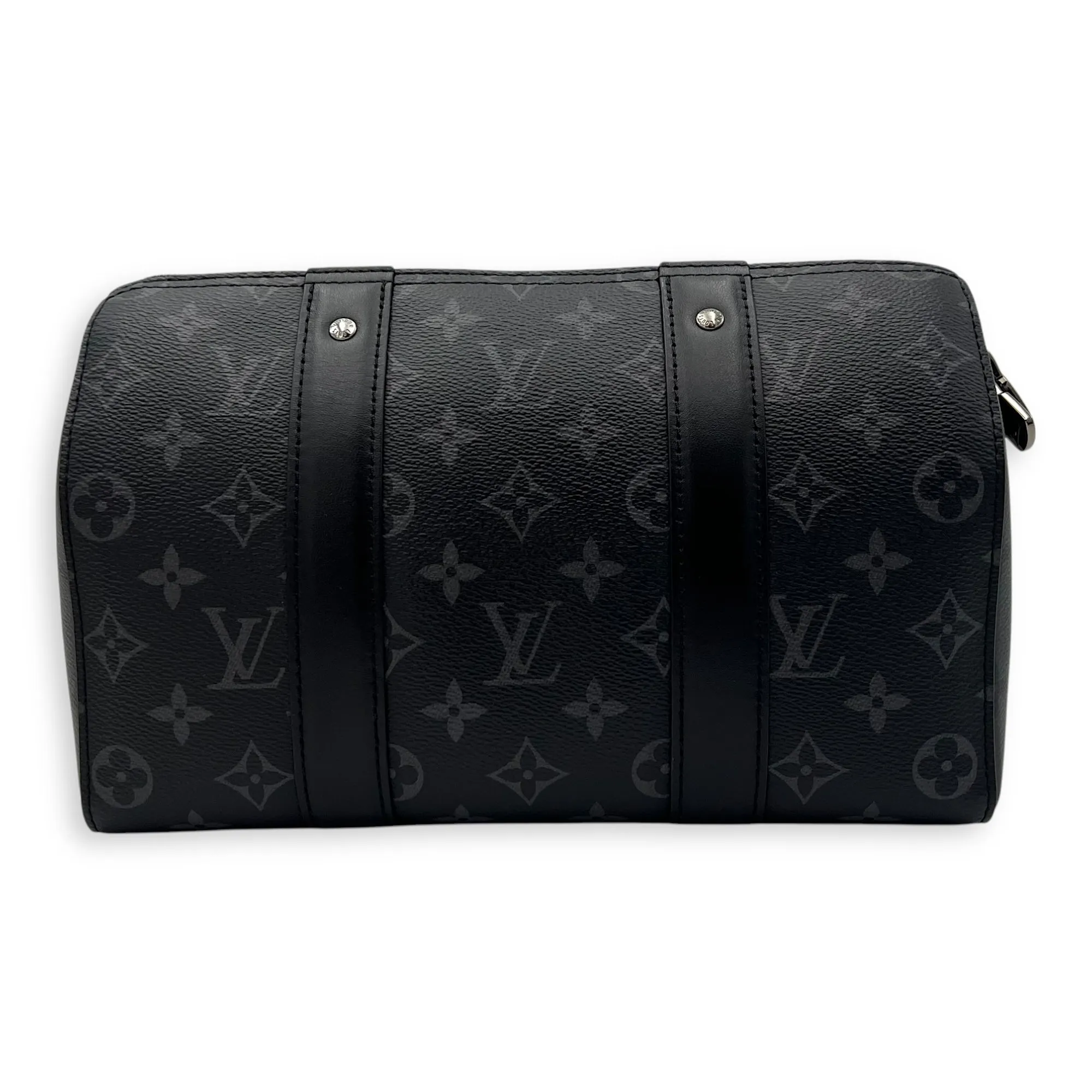 City Keepall Black Crossbody Bag in Coated Canvas, Silver hardware