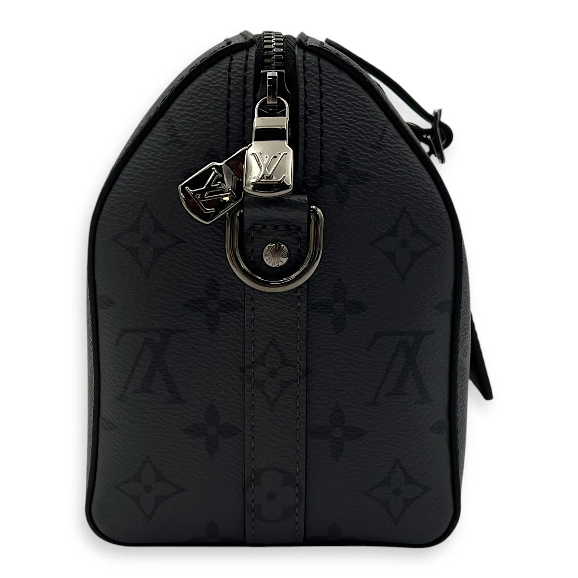 City Keepall Black Crossbody Bag in Coated Canvas, Silver hardware