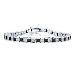 Classic Black & White Simulated Gemstone CZ Tennis Bracelet Silver Plated 7 Inch