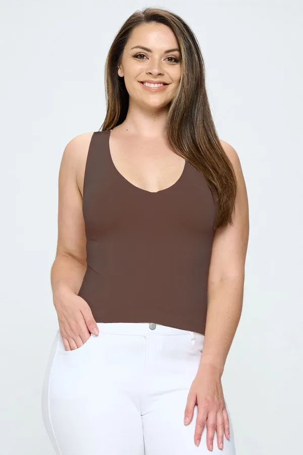 COFFEE SHORT ONE SZ V or U Neckline Reversible Seamless Tank