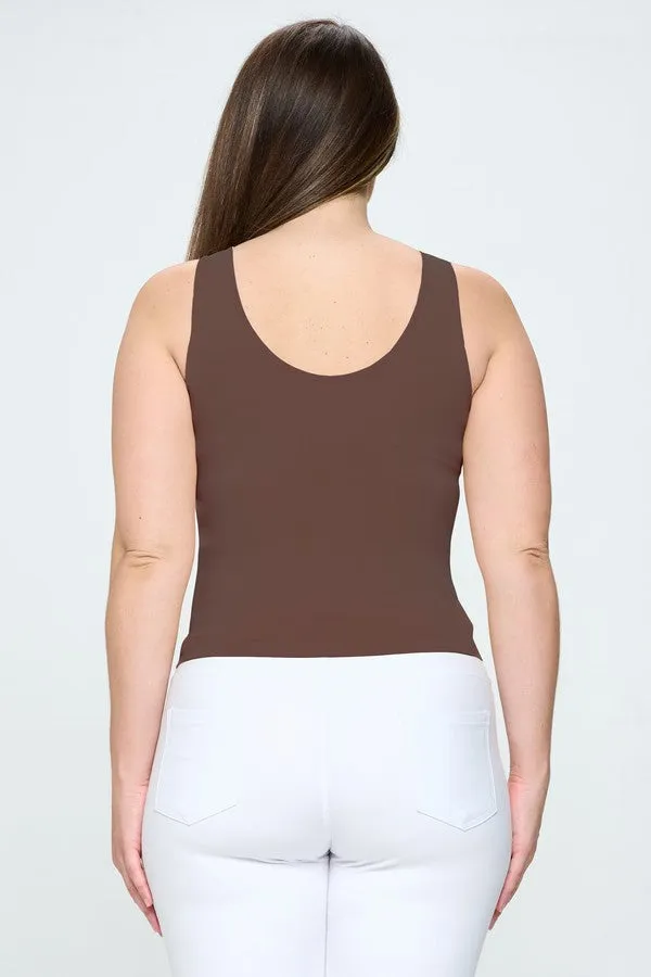 COFFEE SHORT ONE SZ V or U Neckline Reversible Seamless Tank