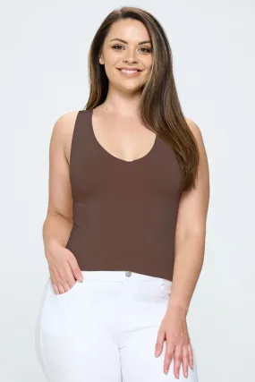 COFFEE SHORT ONE SZ V or U Neckline Reversible Seamless Tank
