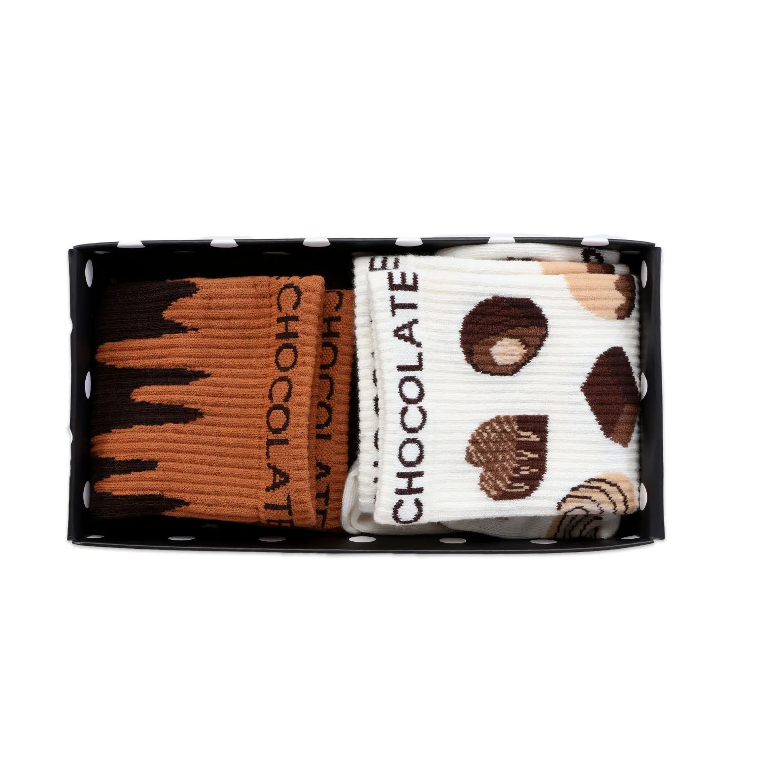 Couple Crew Length Socks White & Brown