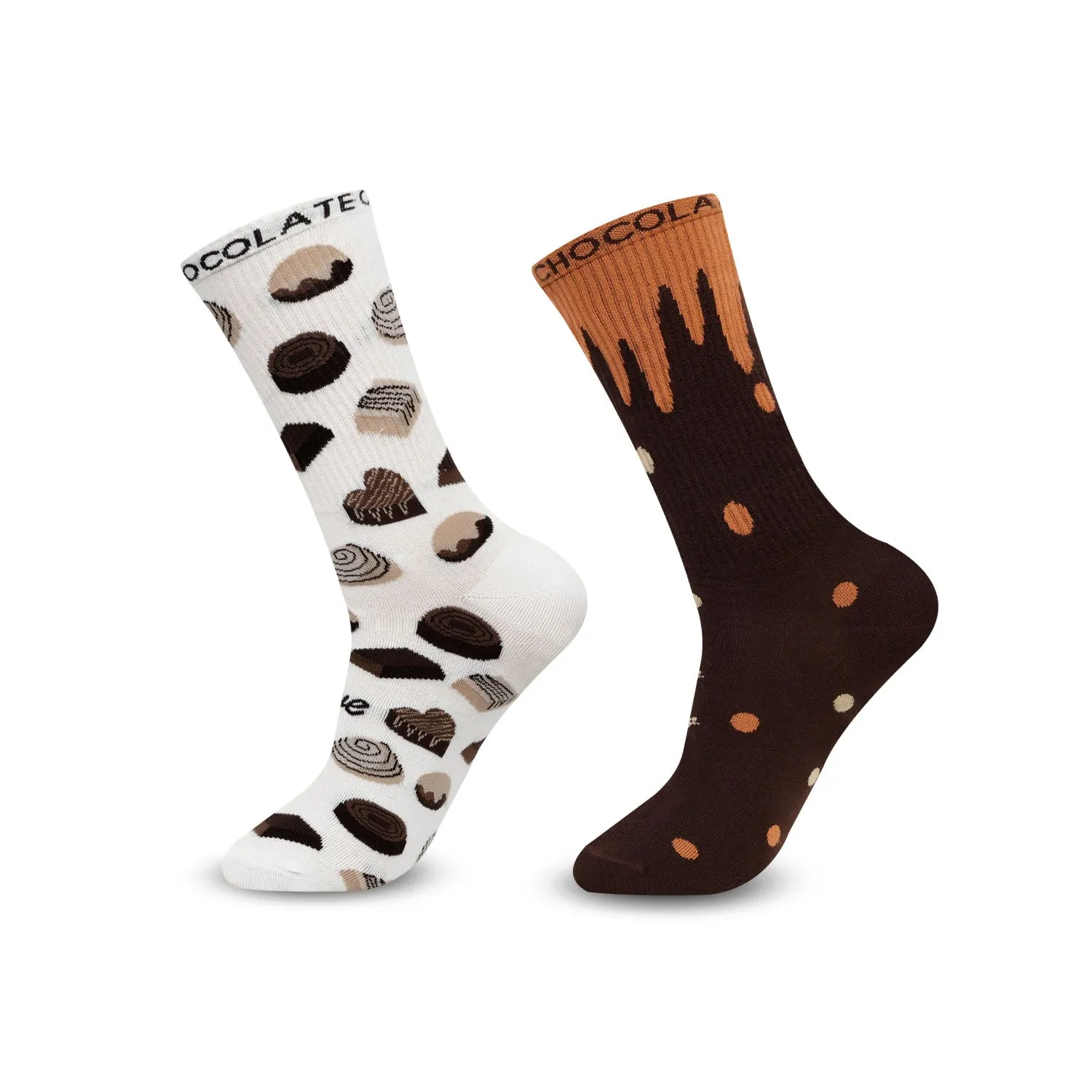 Couple Crew Length Socks White & Brown
