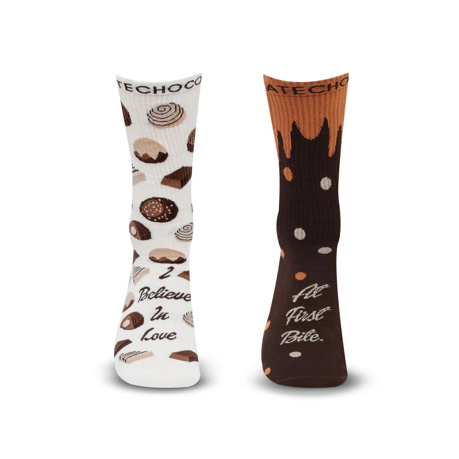 Couple Crew Length Socks White & Brown