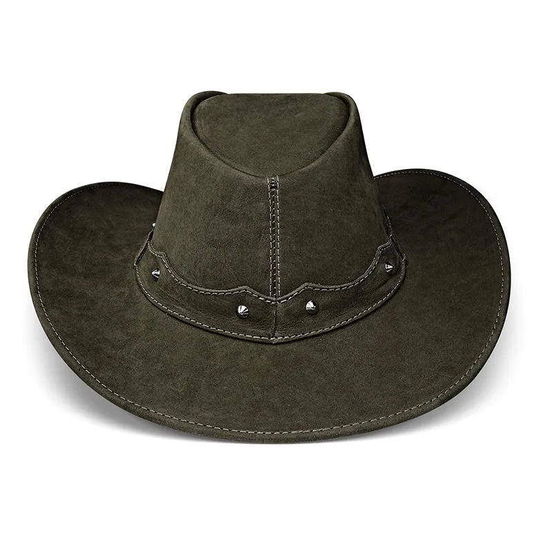 Cowboy Hat Western Green Leather Ranger Star