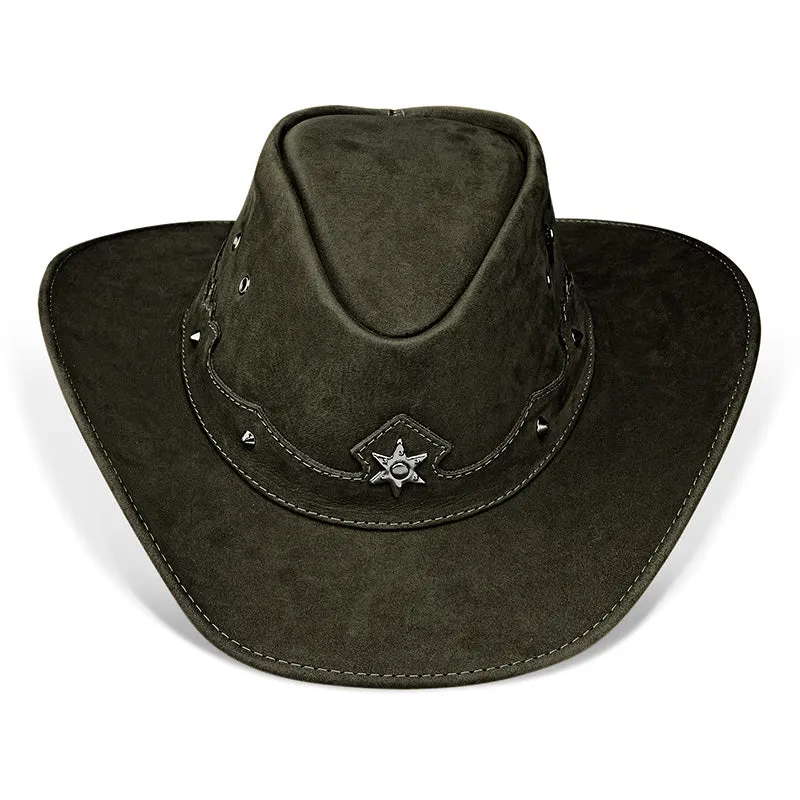 Cowboy Hat Western Green Leather Ranger Star
