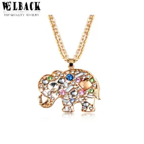 Crystal Rhinestone Colorful  Elephant Necklace Pendant For Women