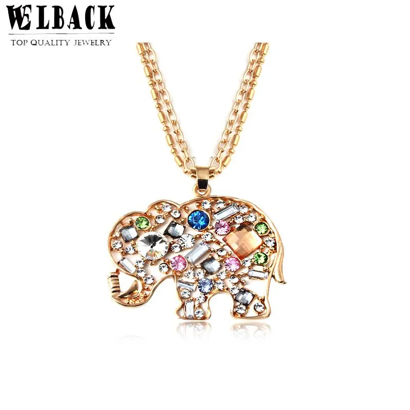 Crystal Rhinestone Colorful  Elephant Necklace Pendant For Women
