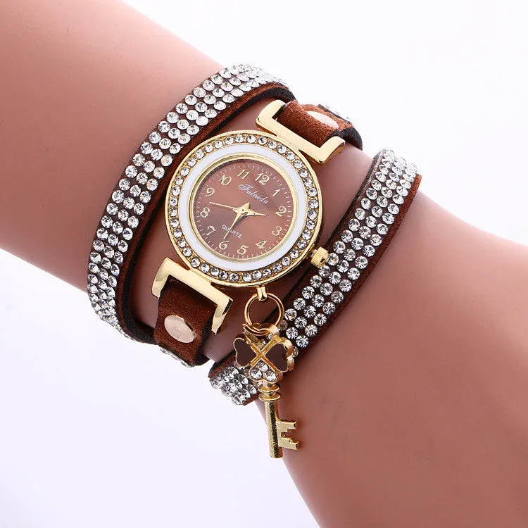 Crystal Strap Key Pendant Watch