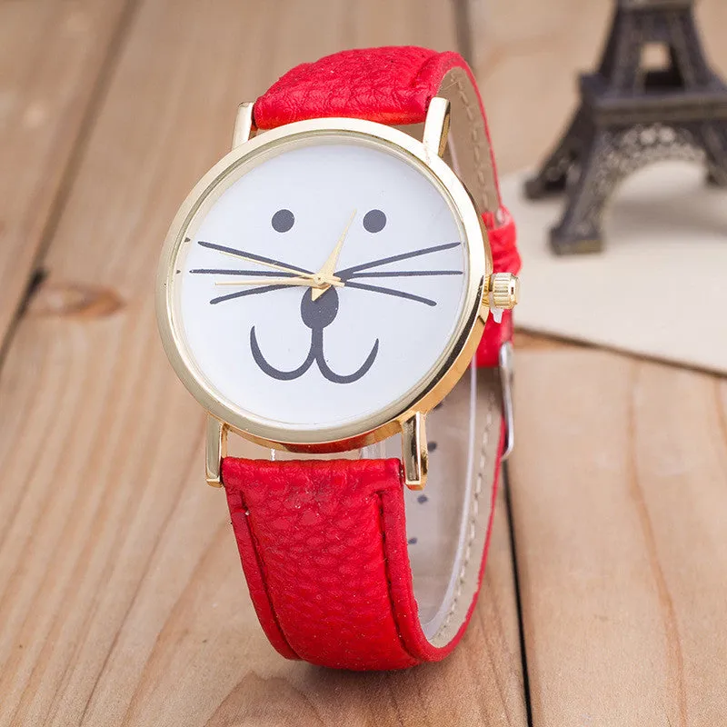 Cute Kitty Face Leather Watch