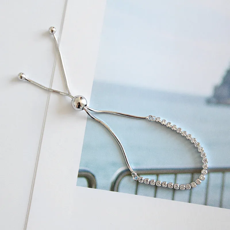 CZ Beads 925 Sterling Silver Adjustable Bracelet
