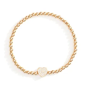 CZ Flat Heart Beaded Bracelet - Gold