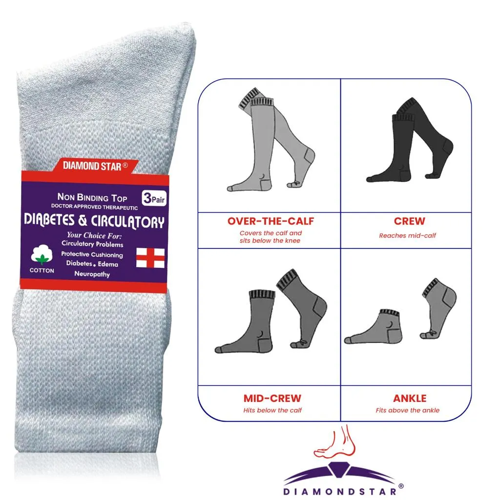 Diamond Star 12 PAIRS WOMEN'S COTTON DIABETIC CREW SOCKS WHITE SIZE 9-11