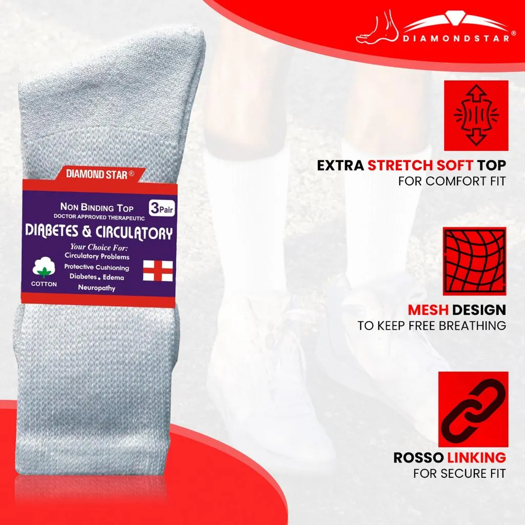 Diamond Star 12 PAIRS WOMEN'S COTTON DIABETIC CREW SOCKS WHITE SIZE 9-11