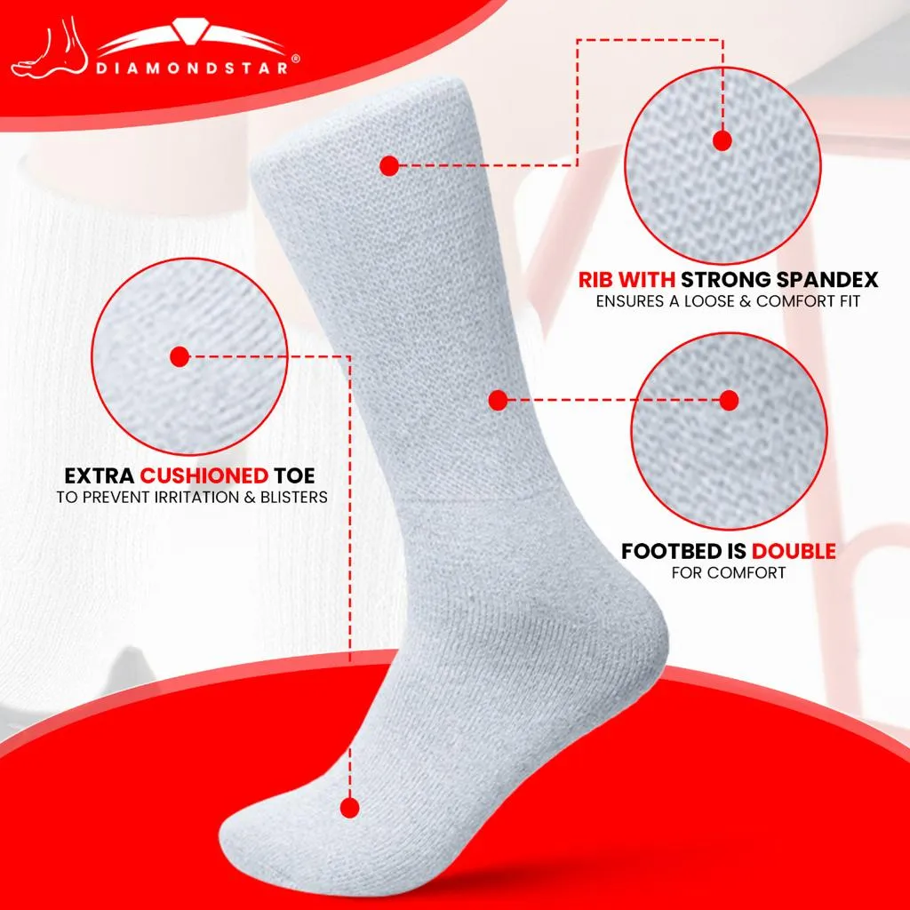 Diamond Star 12 PAIRS WOMEN'S COTTON DIABETIC CREW SOCKS WHITE SIZE 9-11