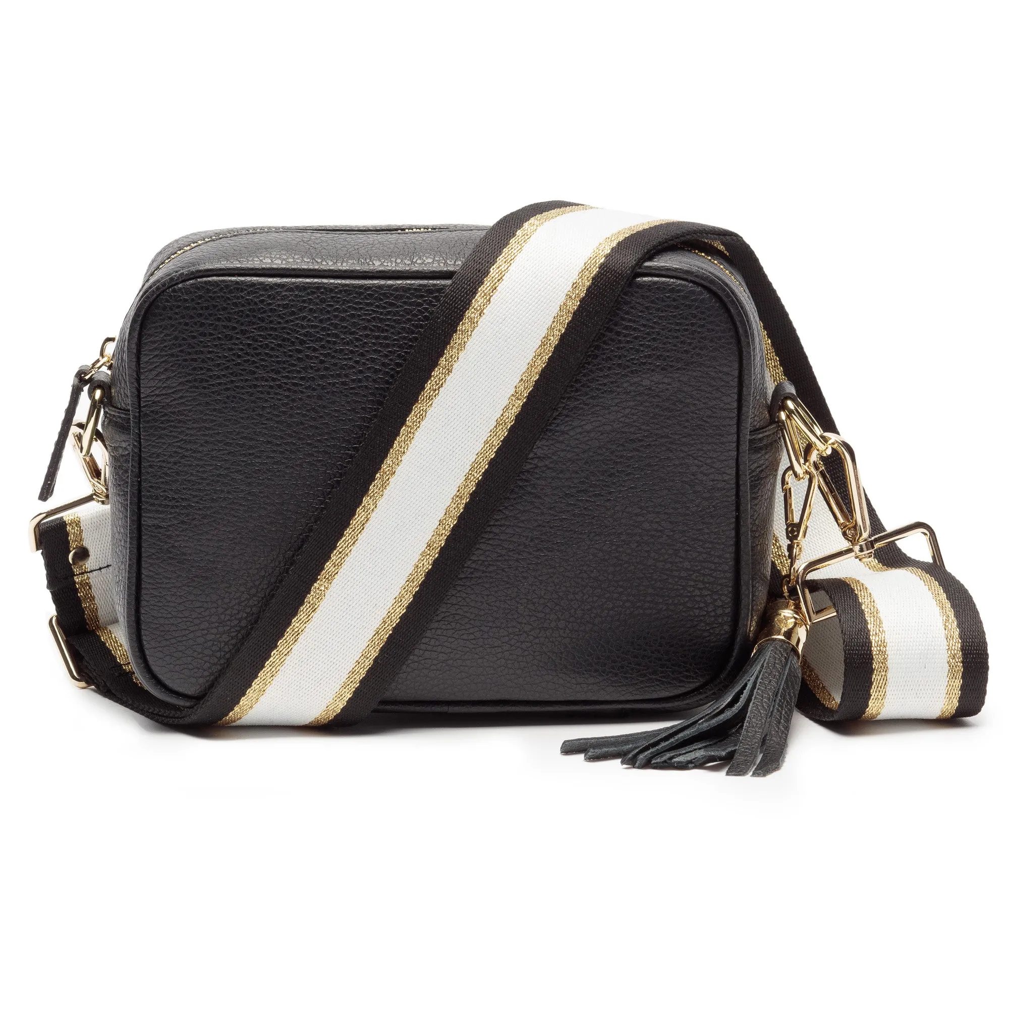 Elie Beaumont Crossbody Strap in Black/Gold/White