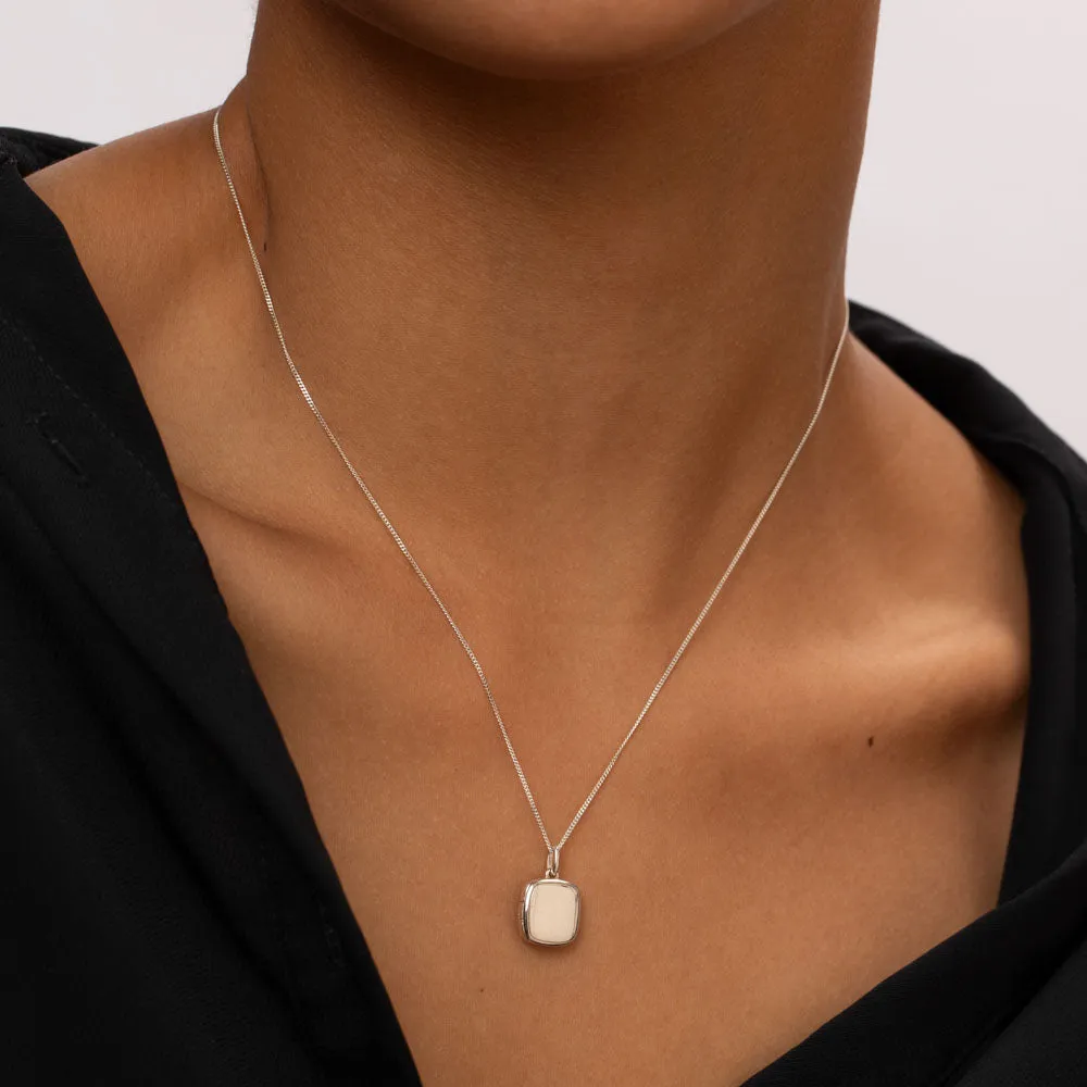 Engravable Square Locket Necklace in Silver