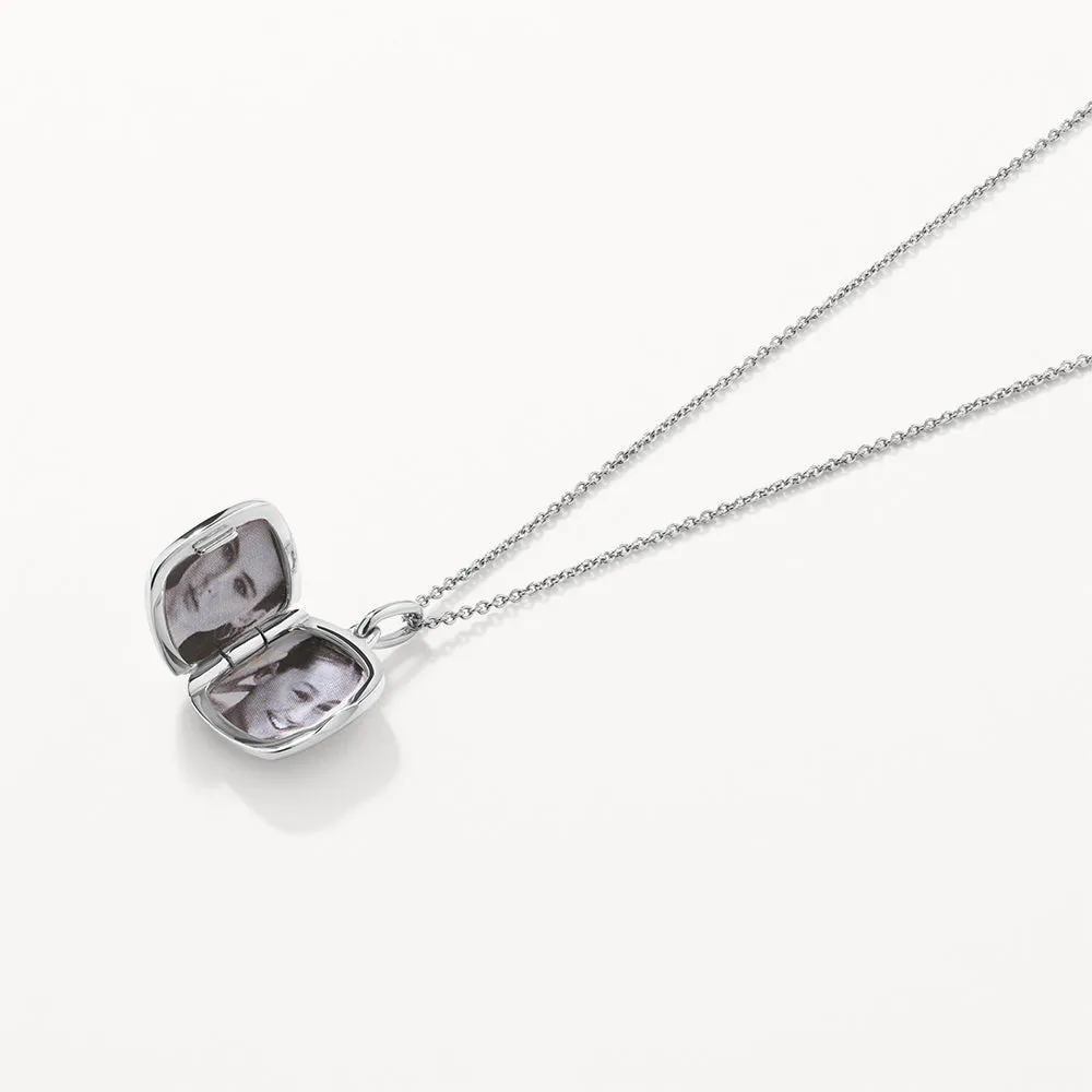 Engravable Square Locket Necklace in Silver