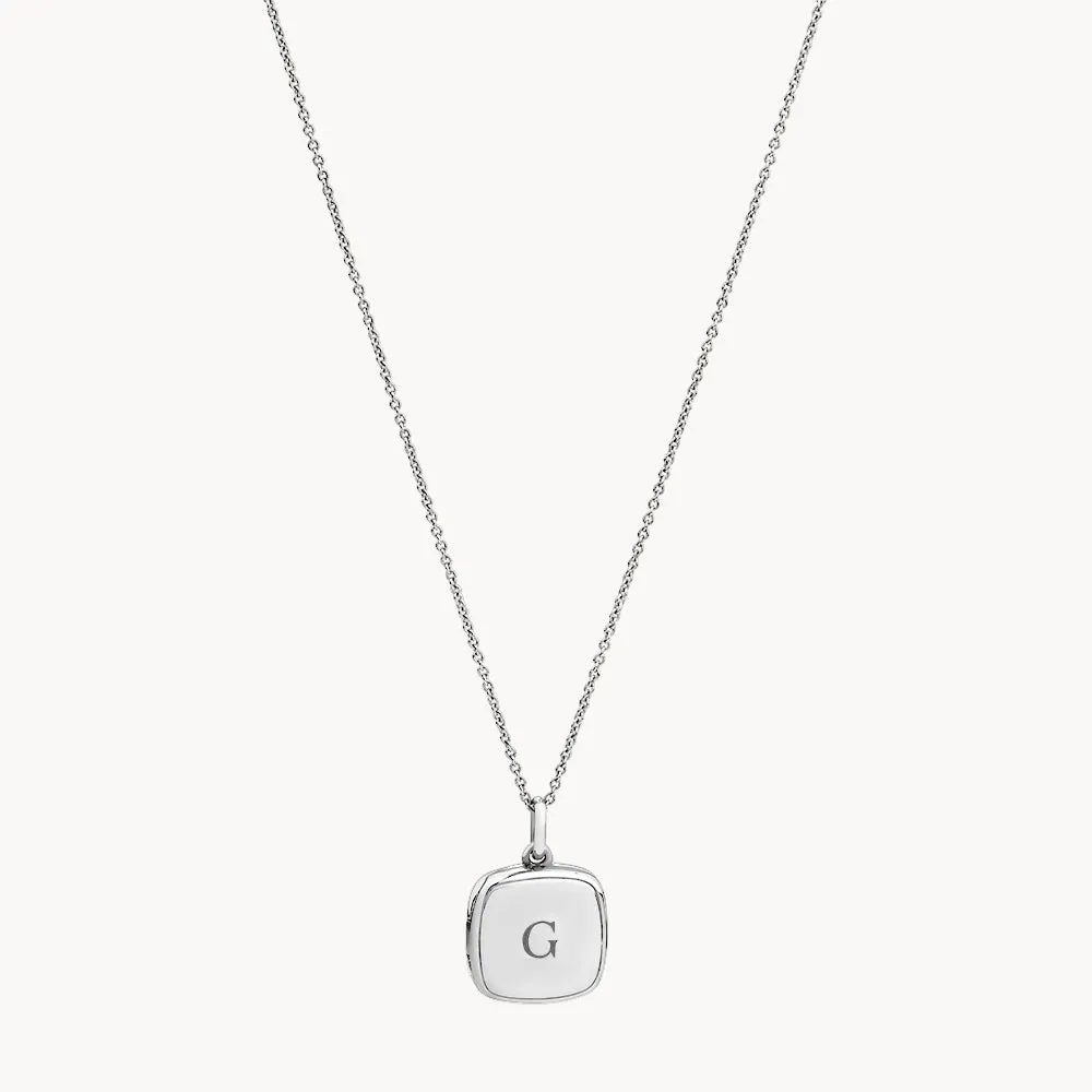 Engravable Square Locket Necklace in Silver