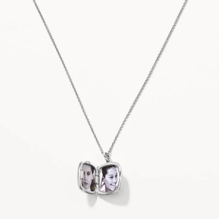 Engravable Square Locket Necklace in Silver