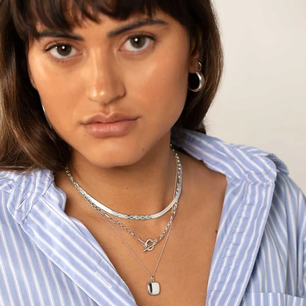 Engravable Square Locket Necklace in Silver