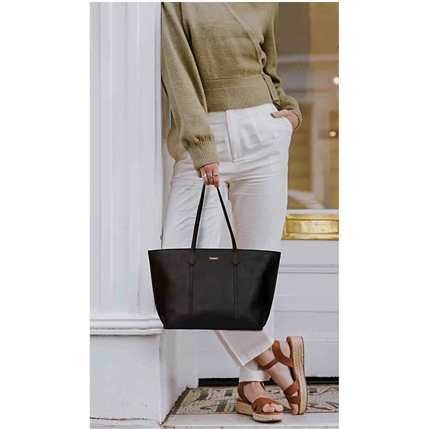 Favore Black Womens  Leather Structured Shoulder Bag
