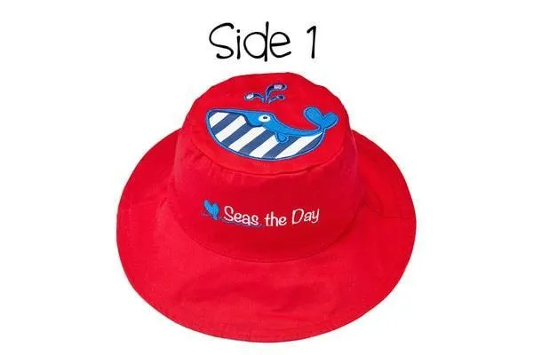 FlapJack Kids UPF50  Reversible Sun Hat -  Whale / Octopus