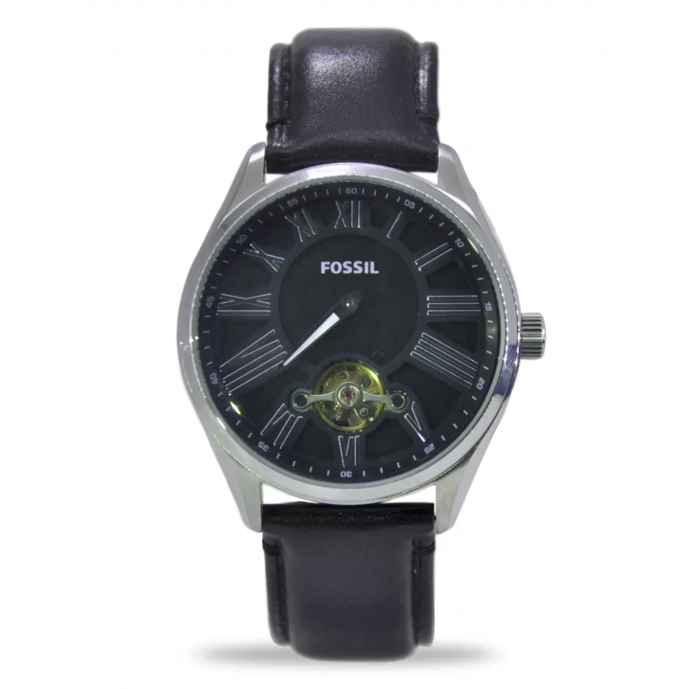 Fossil Black Dial Leather Strap Automatic Men's Watch BQ1141