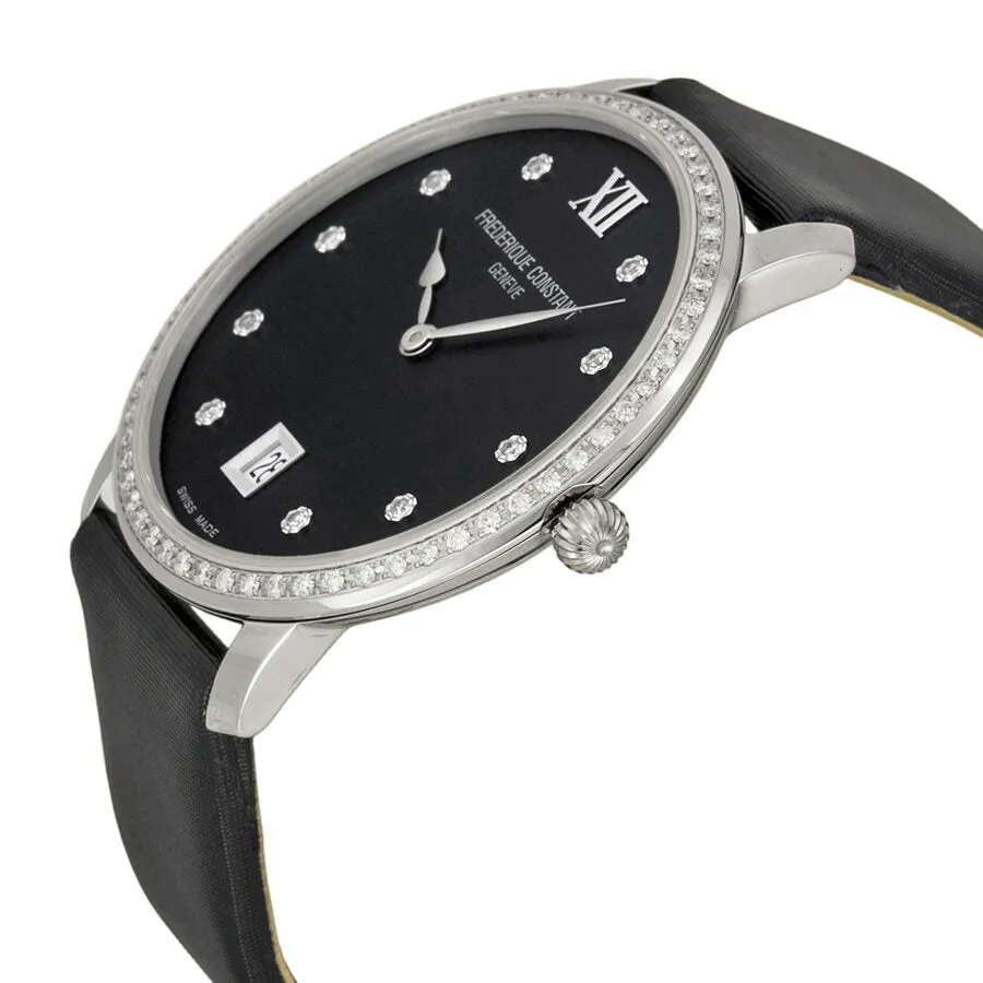 Frederique Constant Slim Line Black Dial Diamond Ladies Watch FC-220B4SD36