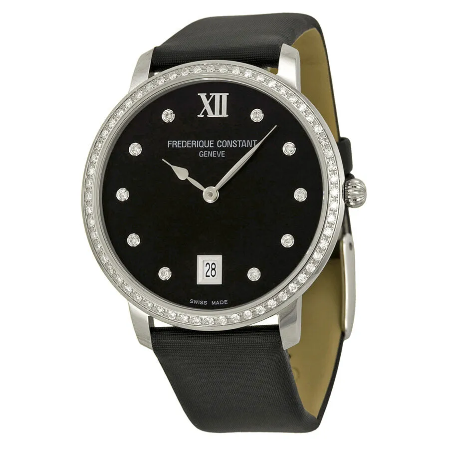 Frederique Constant Slim Line Black Dial Diamond Ladies Watch FC-220B4SD36