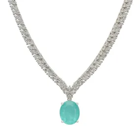 Garbo Oval Gemstone Tennis Necklace in Silver with Paraiba Tourmaline