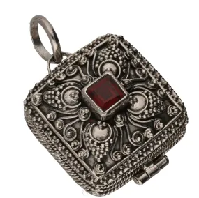 Garnet and Sterling Silver Square Poison Box Locket Pendant