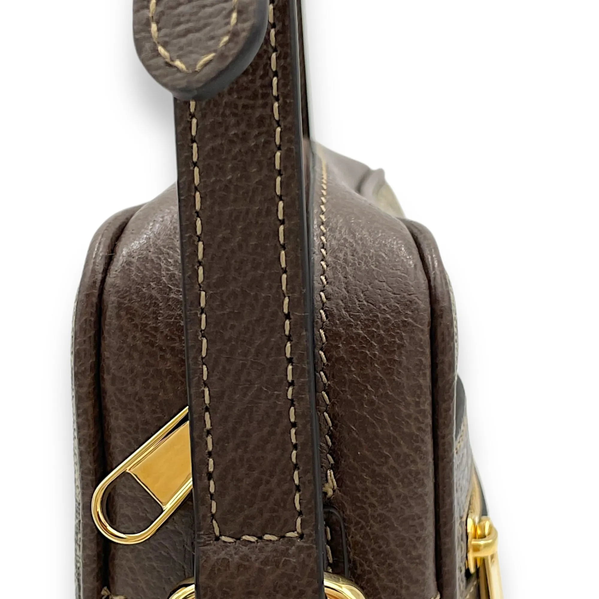 GG Supreme Web Ophidia Brown Crossbody Bag in Monogram Coated Canvas, Gold hardware