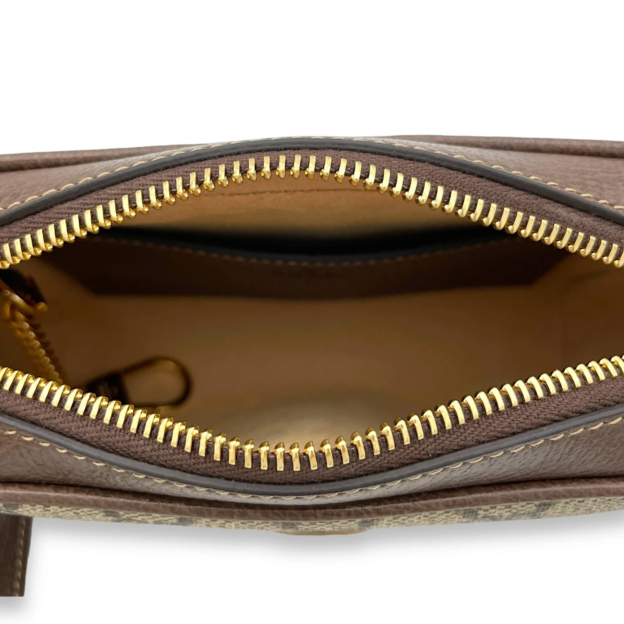 GG Supreme Web Ophidia Brown Crossbody Bag in Monogram Coated Canvas, Gold hardware