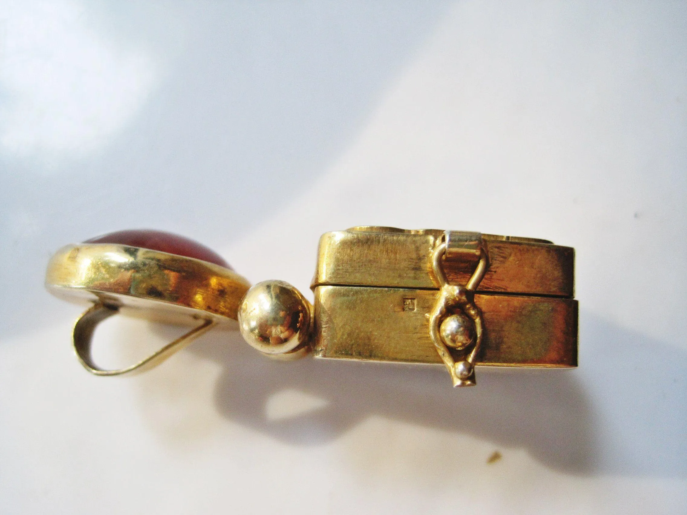 Gold Plated Silver and Carnelian MashAllah Egyptian Pendant with Secret Compartment