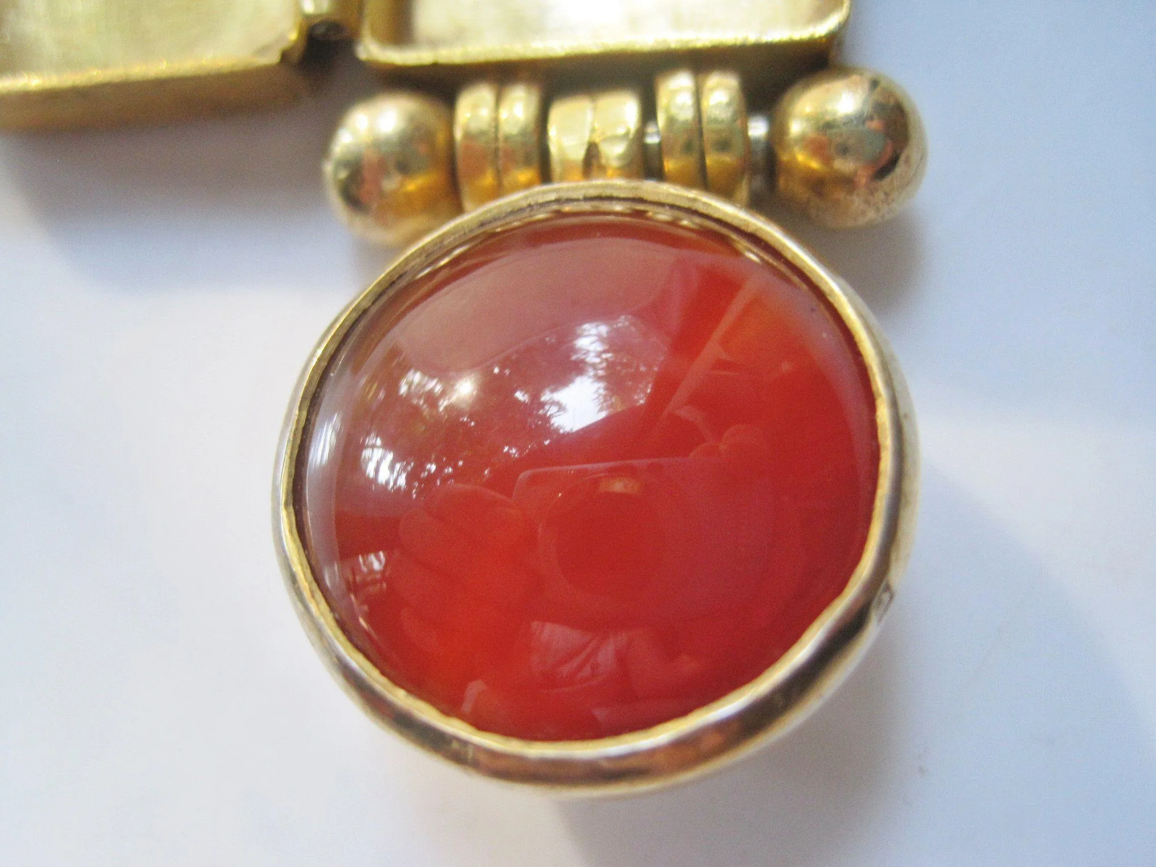 Gold Plated Silver and Carnelian MashAllah Egyptian Pendant with Secret Compartment