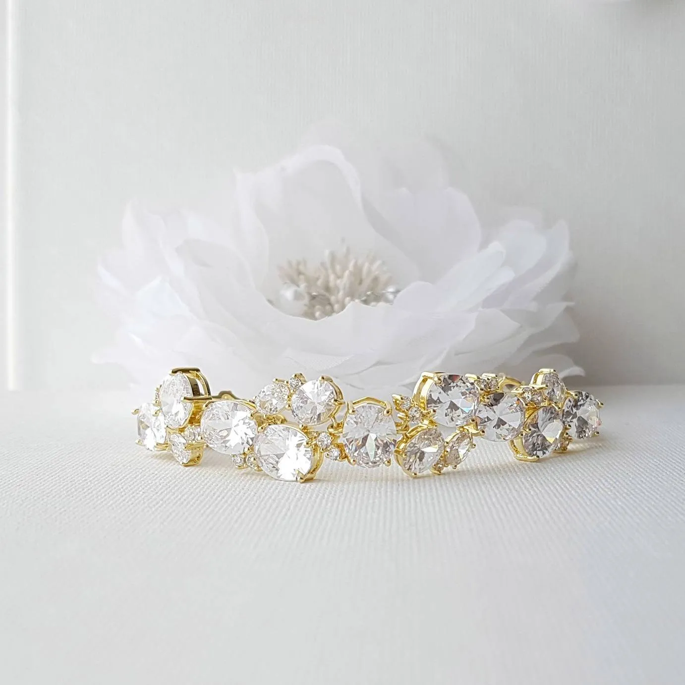Gold Wedding Bracelet with Oval Cut CZ Stones-Emily
