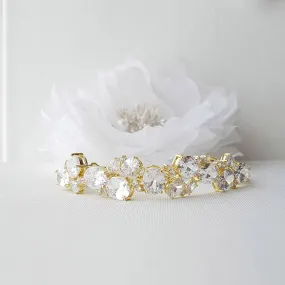 Gold Wedding Bracelet with Oval Cut CZ Stones-Emily