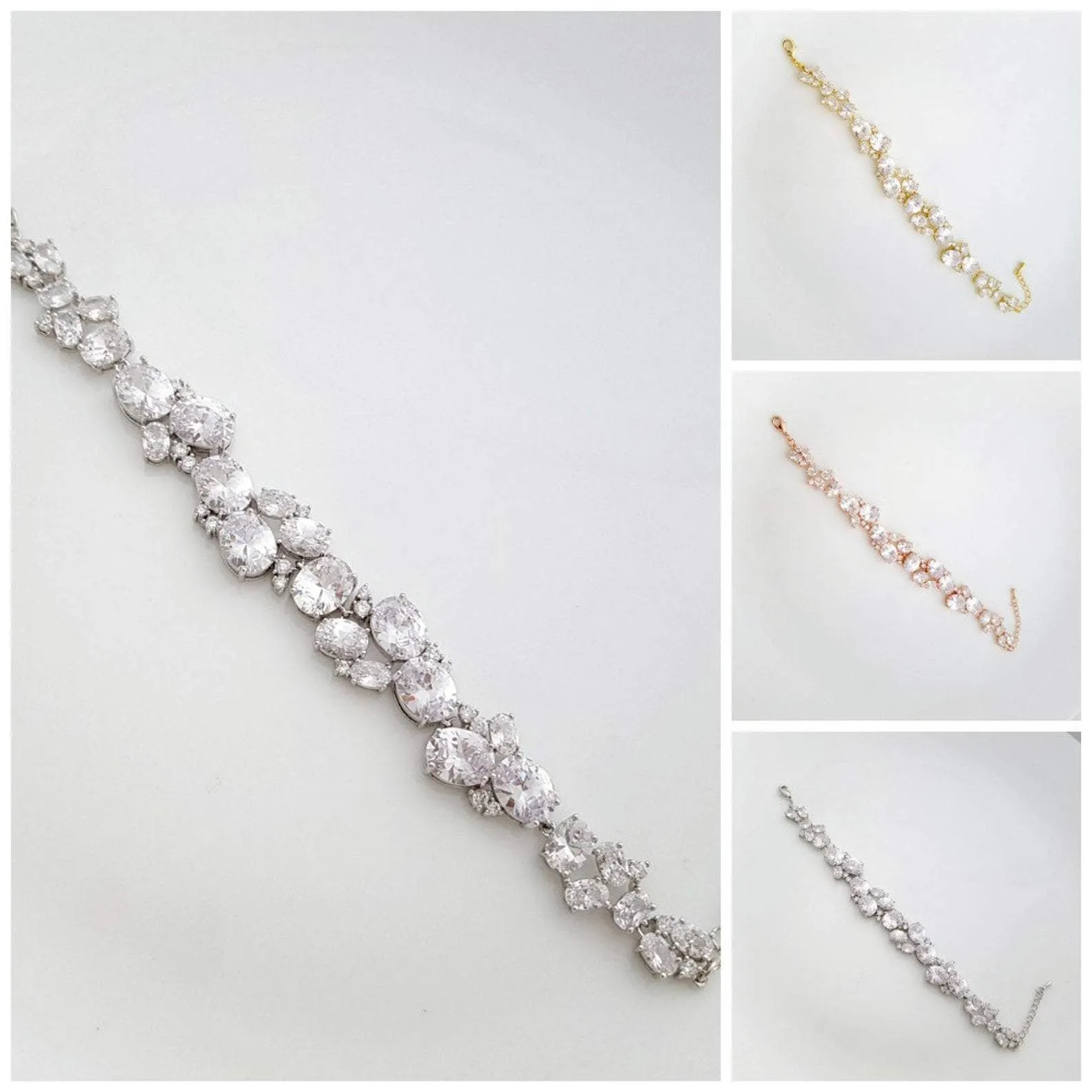 Gold Wedding Bracelet with Oval Cut CZ Stones-Emily