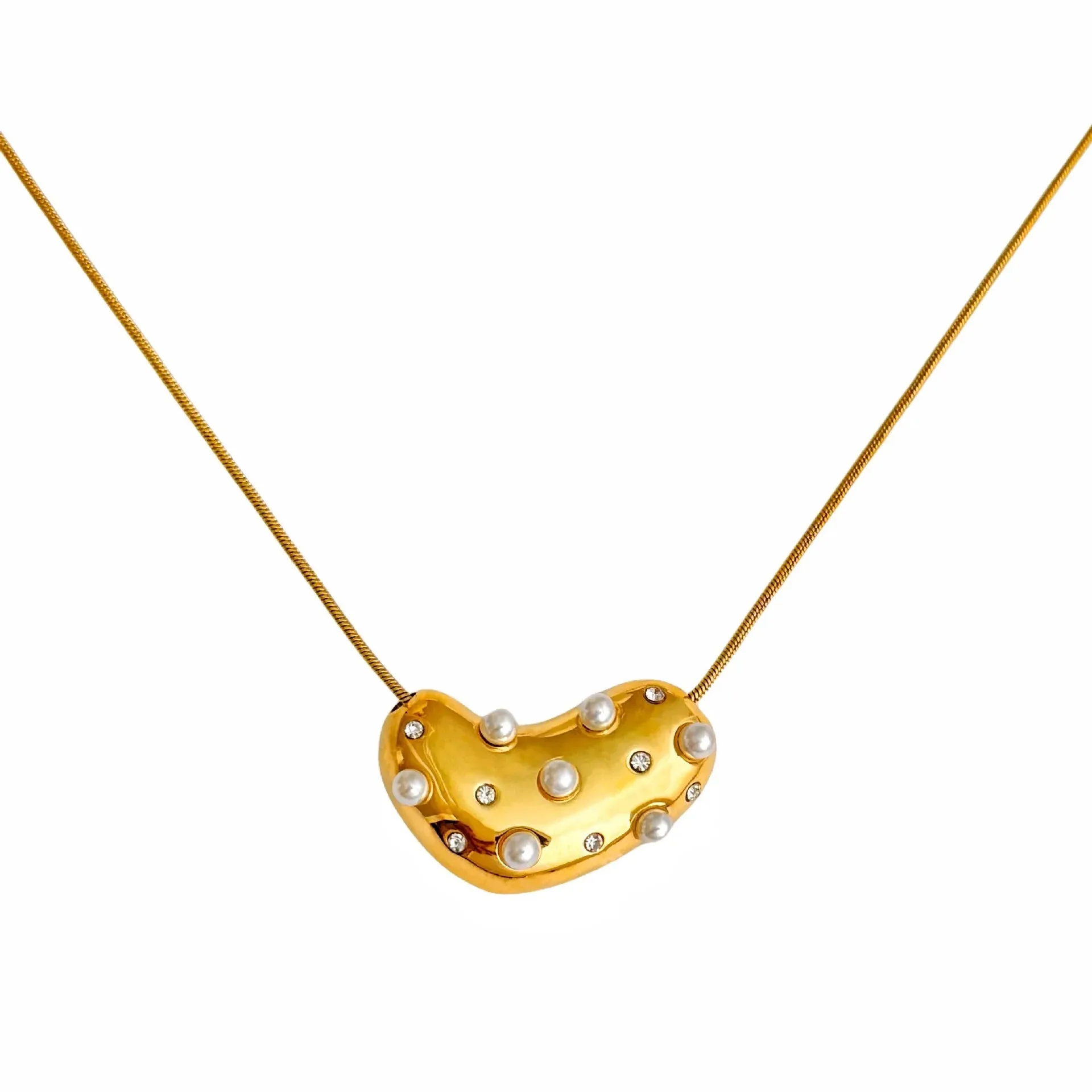 Golden Heart Zircon & Pearl Pendant Necklaces