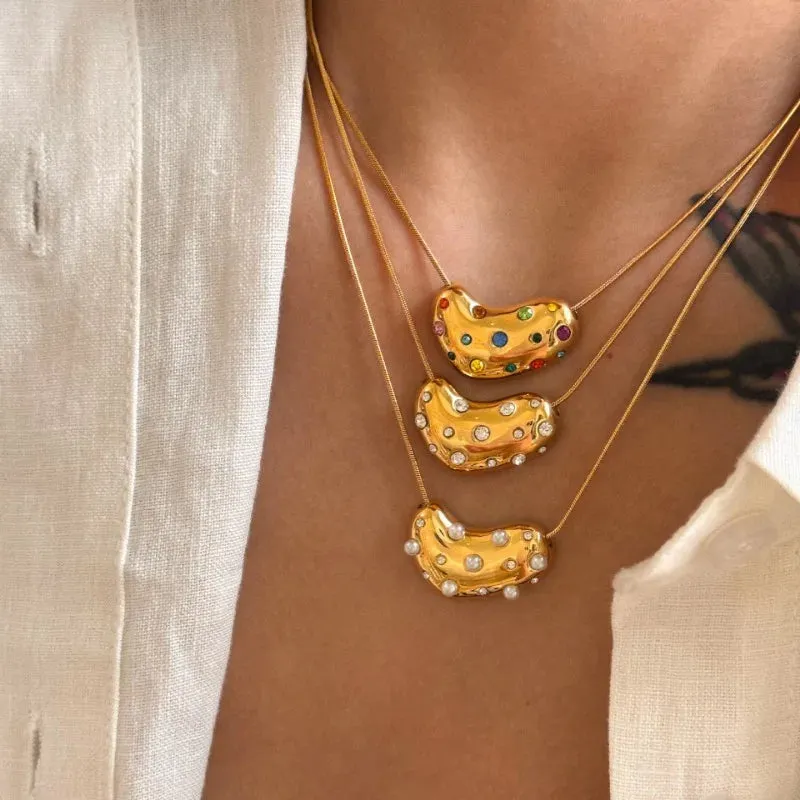 Golden Heart Zircon & Pearl Pendant Necklaces