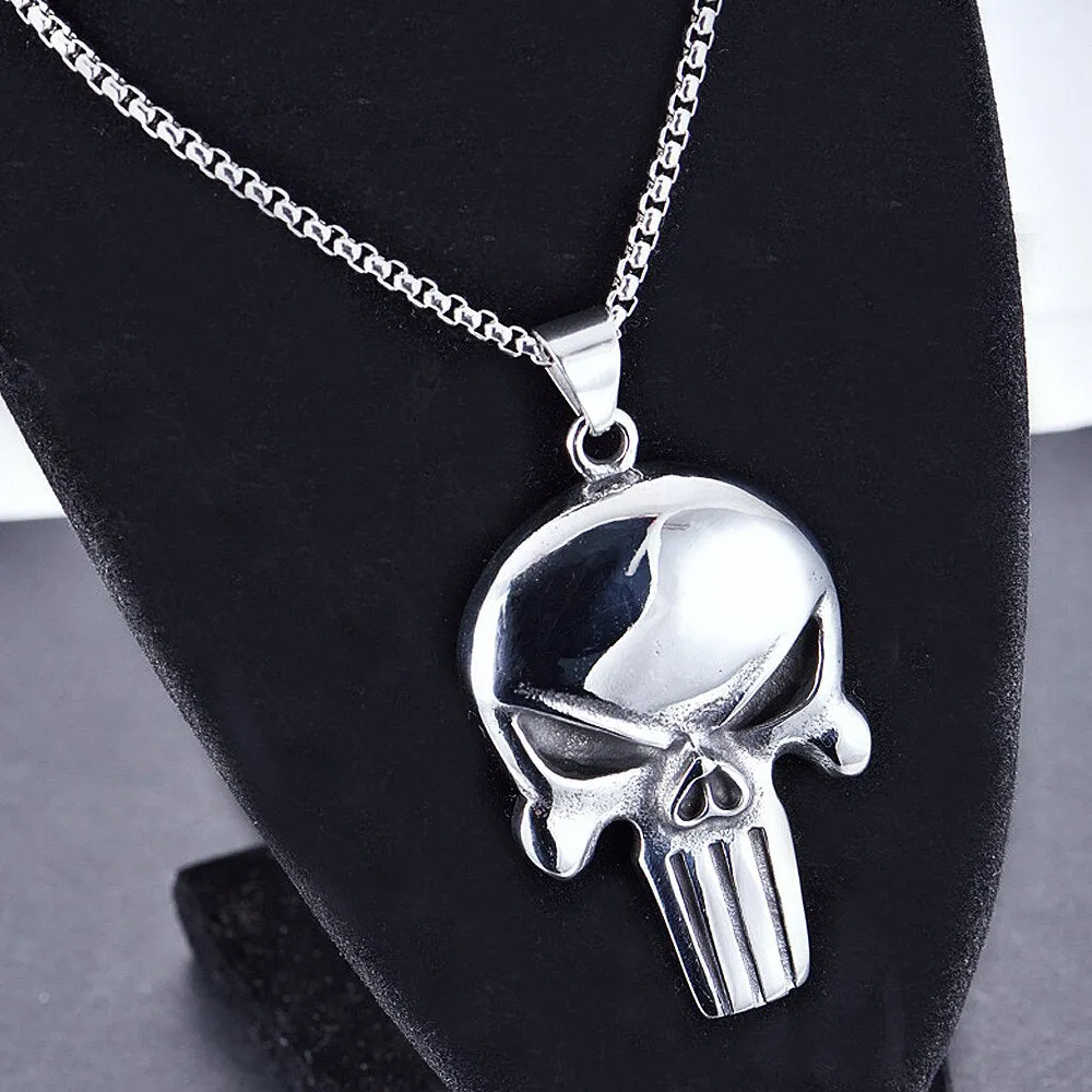 Gothic Punisher Skull Men's Necklace Pendant Punk Hip Hop Stainless Steel Punisher Skull Pendant