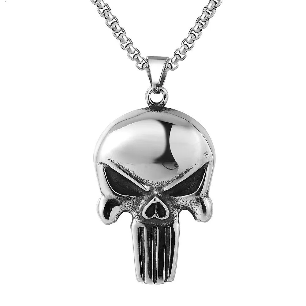 Gothic Punisher Skull Men's Necklace Pendant Punk Hip Hop Stainless Steel Punisher Skull Pendant