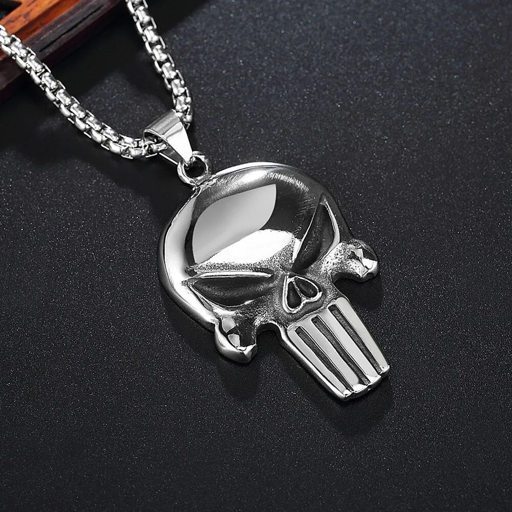 Gothic Punisher Skull Men's Necklace Pendant Punk Hip Hop Stainless Steel Punisher Skull Pendant