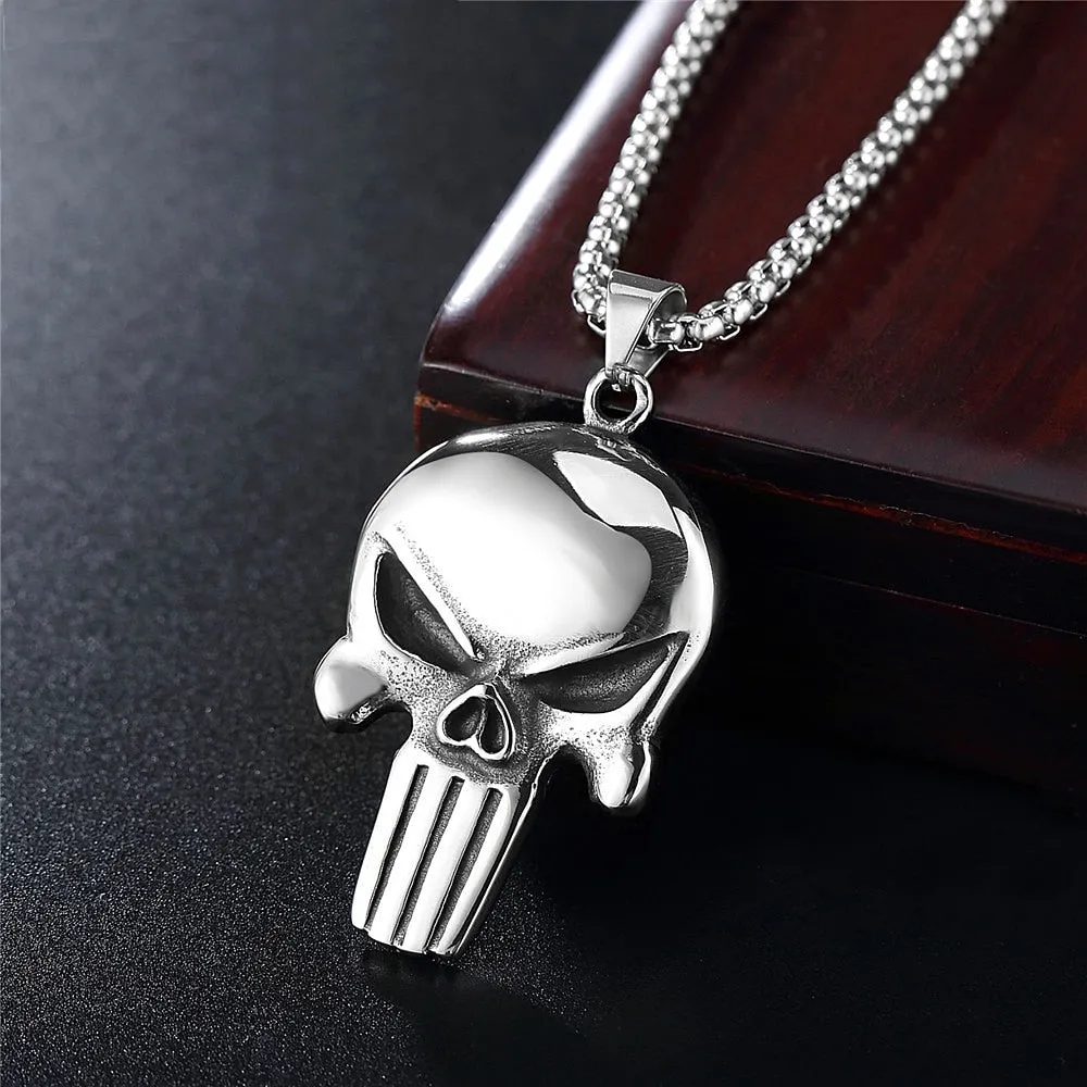 Gothic Punisher Skull Men's Necklace Pendant Punk Hip Hop Stainless Steel Punisher Skull Pendant