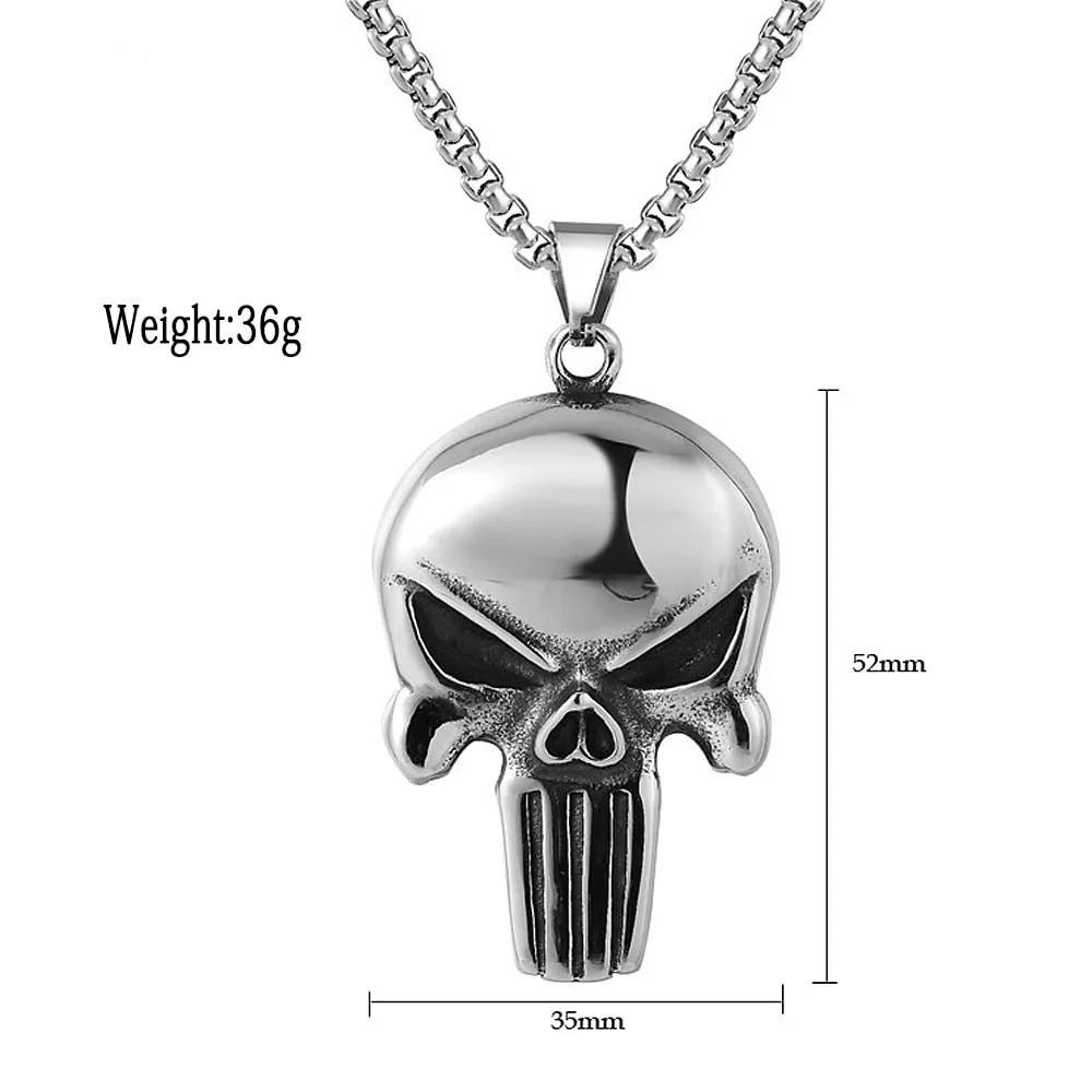 Gothic Punisher Skull Men's Necklace Pendant Punk Hip Hop Stainless Steel Punisher Skull Pendant