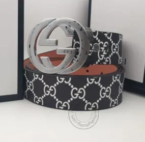 Gucci Multi Color Leather Men's Women's GC-SB-08 Waist Belt for Man Woman or Girl Silver Circle GG Buckle Gift Belt