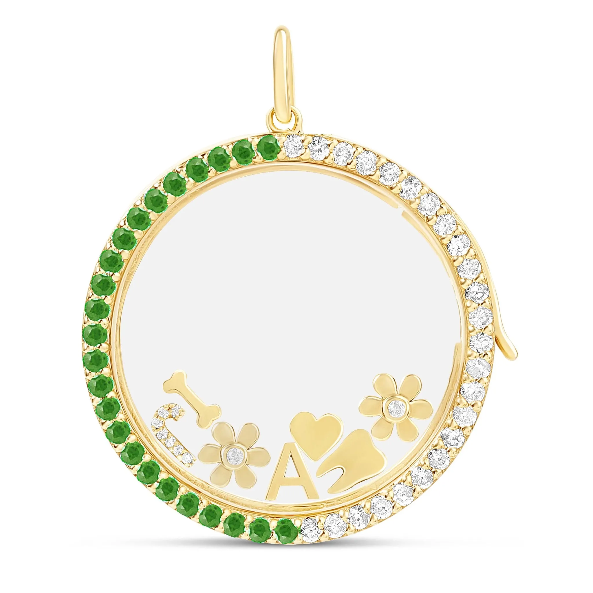 Half Diamond Half Gemstone Custom Glass Charm Locket